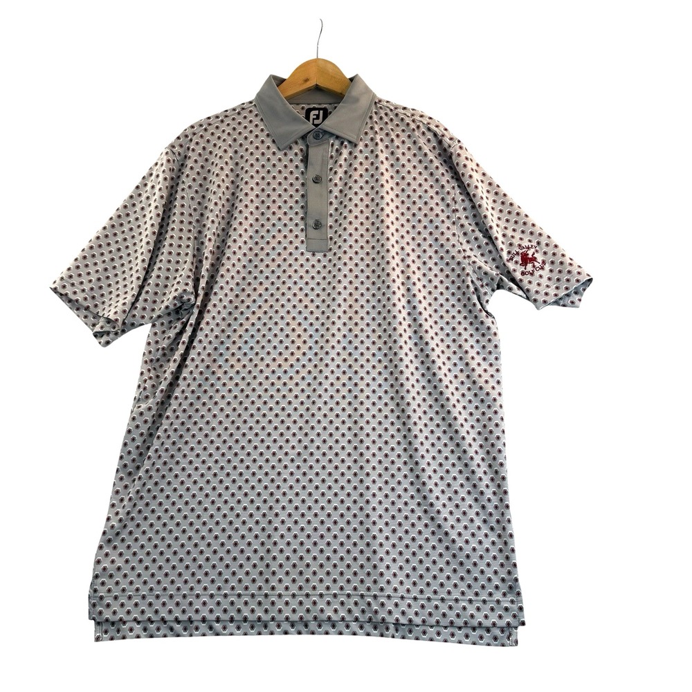 Footjoy Bull Valley Golf Club Polo Gray Maroon Geometric Pattern  Size L